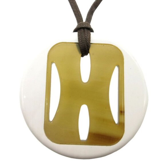 Hermes Buffalo Horn Necklace White Brown 0219